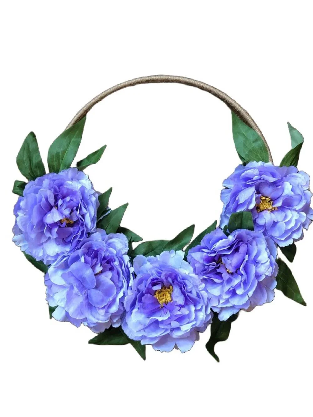 Spring Purple Floral Flower Twine Tweed Hoop Wreath
